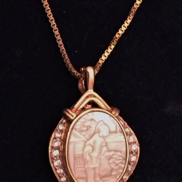 14k Diamond Mother of Pearl Pendant Necklace Enhancer Portrait Landscape MOP Vtg - Picture 13 of 14